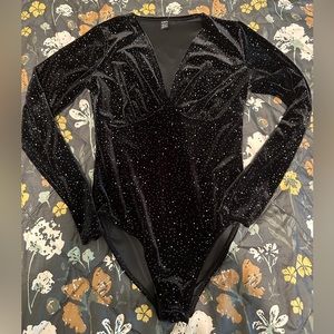 Deep V-Neck Velvet Bodysuit